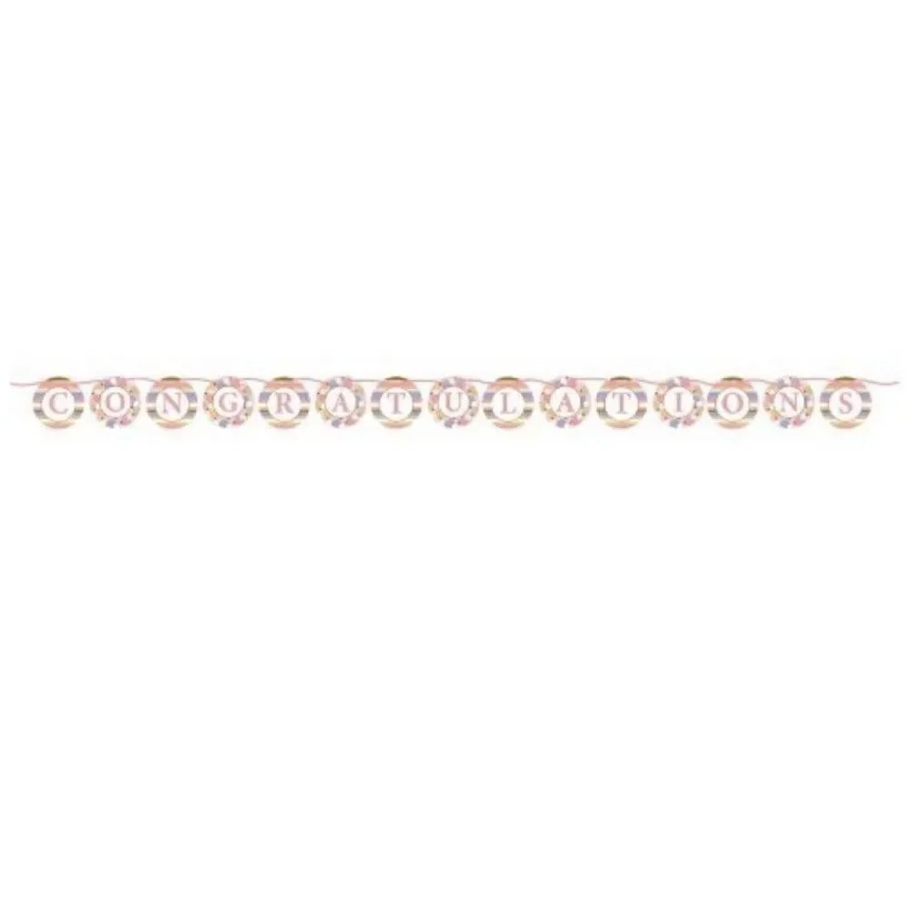 5.5' ft CONGRATULATIONS Ribbon Circle Banner pastel stripes baby bridal shower‎